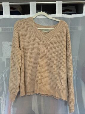 Callie Mac Beige Open Stitch V Neck Sweater